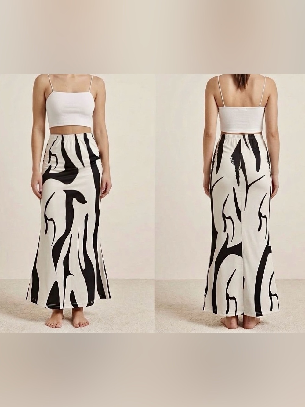 Black & White Abstract Maxi Skirt - Women